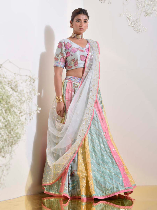 Pastel Vasansi Silk Printed Lehenga Set