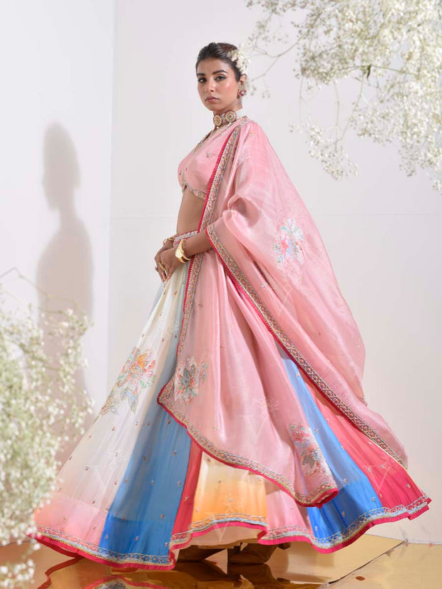 Pastel Vasansi Silk Printed Lehenga Set