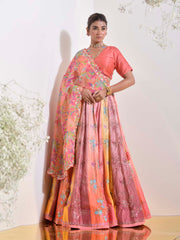 Peach Vasansi Silk Printed Lehenga Set