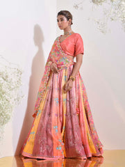 Peach Vasansi Silk Printed Lehenga Set