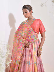 Peach Vasansi Silk Printed Lehenga Set