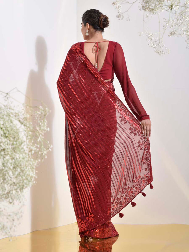 Maroon Georgette Cocktail Saree