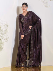 Wine Georgette Cocktail Saree