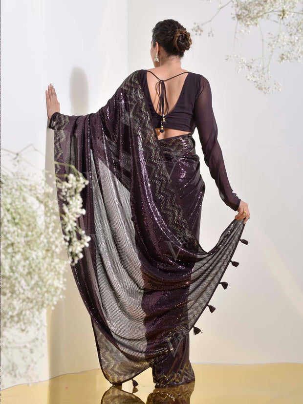 Wine Georgette Cocktail Saree