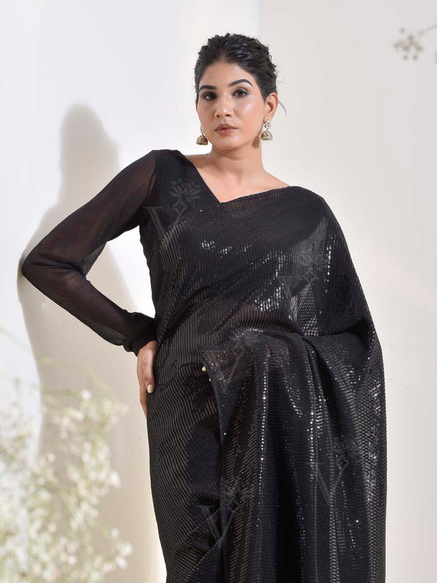 Black Georgette Cocktail Saree