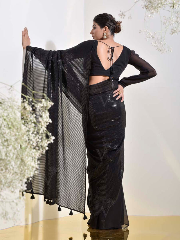 Black Georgette Cocktail Saree