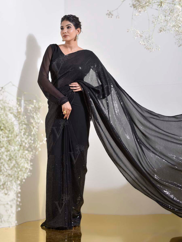 Black Georgette Cocktail Saree