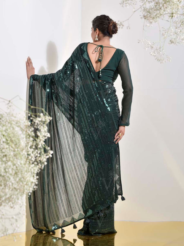 Green Georgette Cocktail Saree