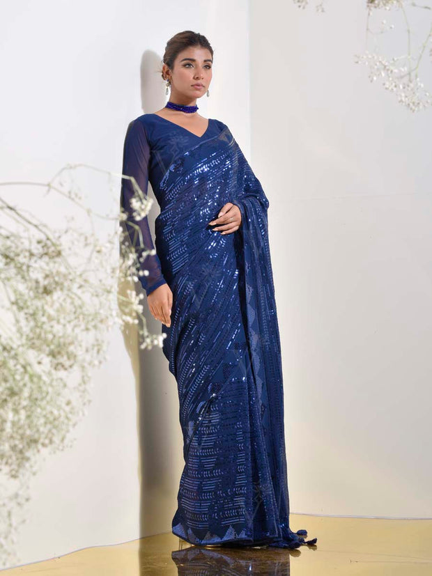 Blue Georgette Cocktail Saree