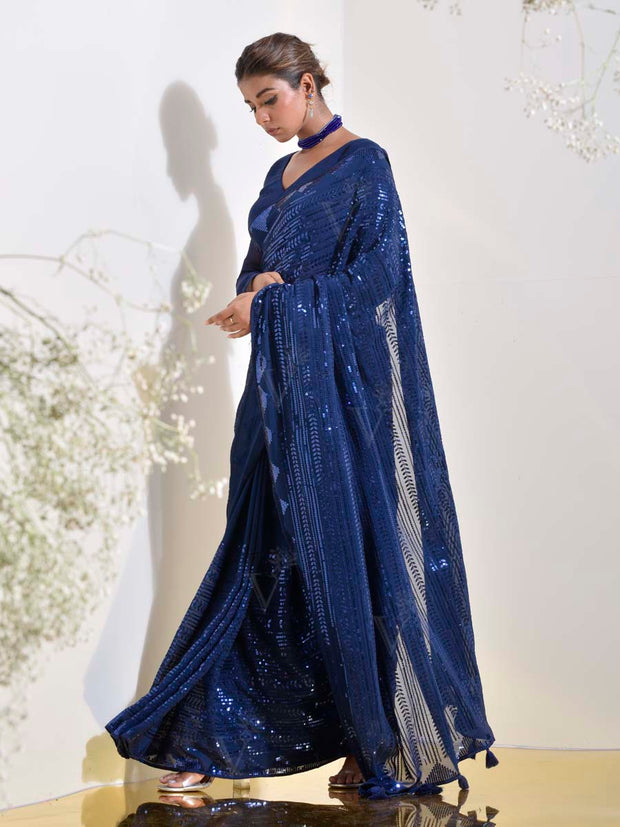 Blue Georgette Cocktail Saree