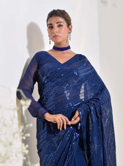 Blue Georgette Cocktail Saree