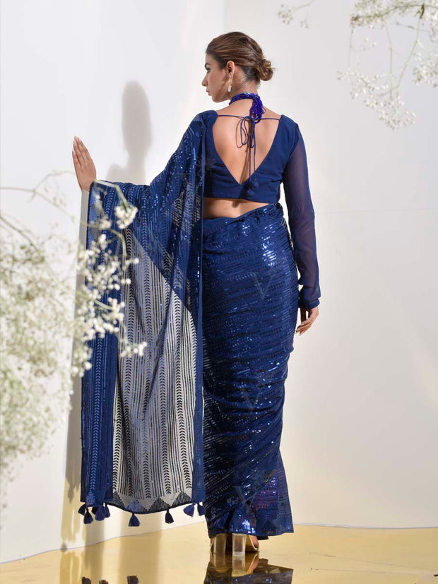 Blue Georgette Cocktail Saree