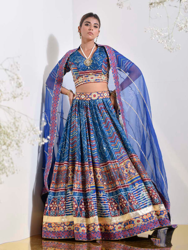 Blue Vasansi Silk Printed Lehenga Set