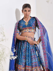 Blue Vasansi Silk Printed Lehenga Set