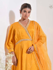 Yellow Vasansi Silk Leheriya Anarkali Gown