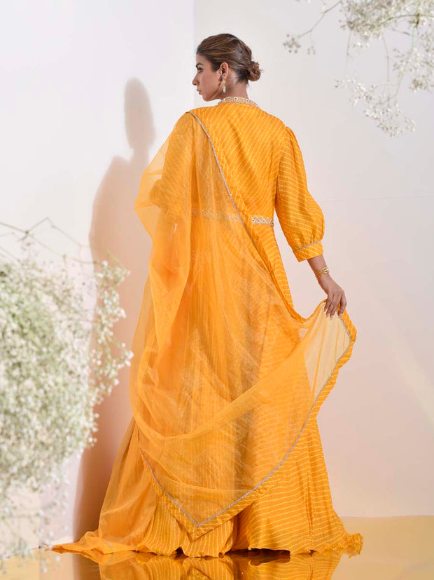 Yellow Vasansi Silk Leheriya Anarkali Gown