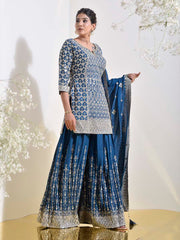 Blue Embroidered Garara Set