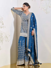 Blue Embroidered Garara Set