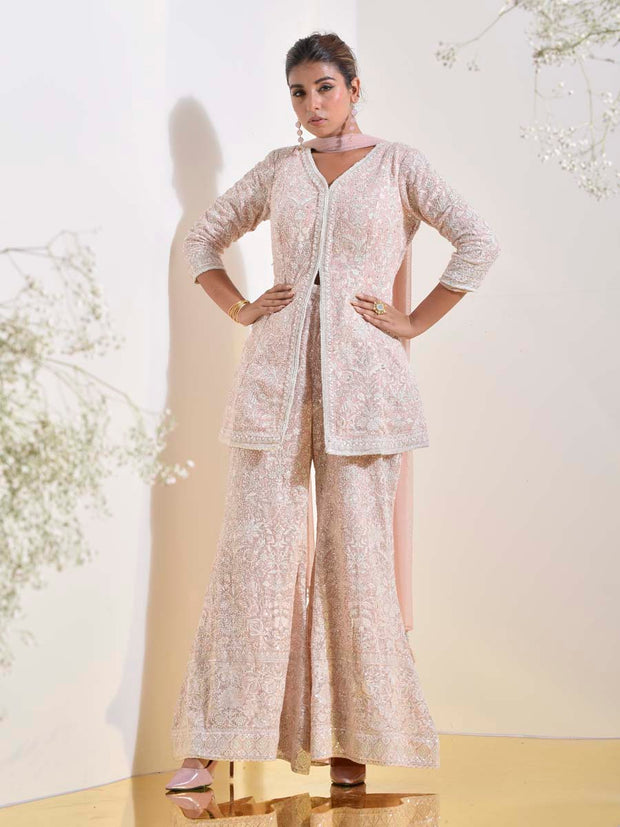 Pink Embroidered Jacket and Pants Set