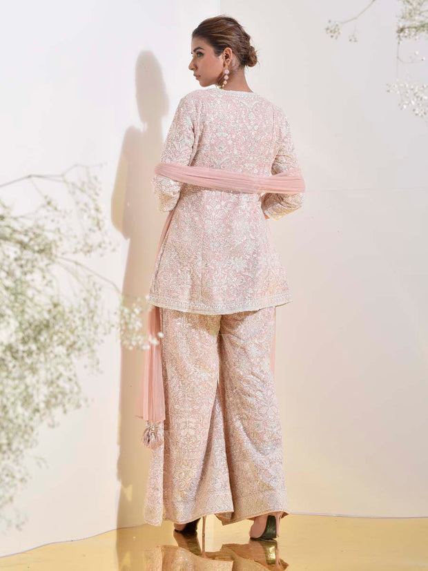 Pink Embroidered Jacket and Pants Set