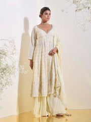 Cream Embroidered Kurta and Palazzo Set