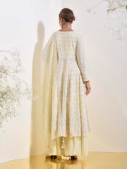 Cream Embroidered Kurta and Palazzo Set