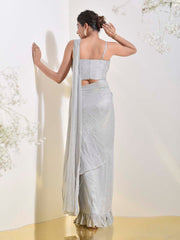 Grey Embroidered Pre-stich Saree