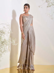 Tan Embroidered Pre-stich Saree