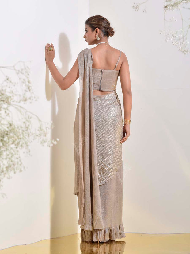 Tan Embroidered Pre-stich Saree