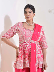 Hot Pink Embroidered Peplum and Sharara Set