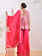 Hot Pink Embroidered Peplum and Sharara Set