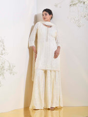 White Embroidered Kurta and Garara Set