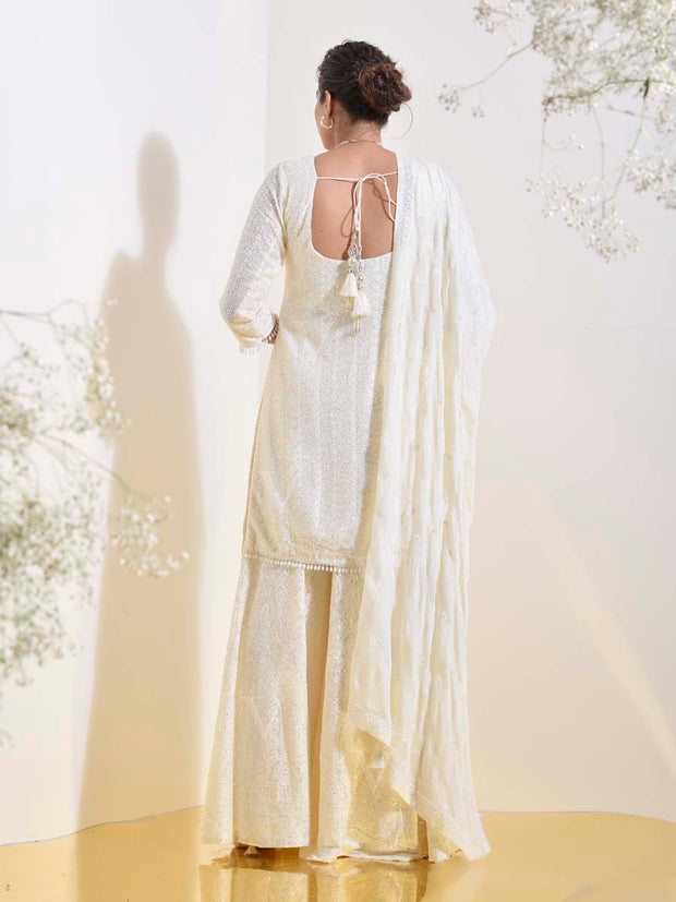 White Embroidered Kurta and Garara Set