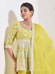 Lime Embroidered Peplum and Sharara Set