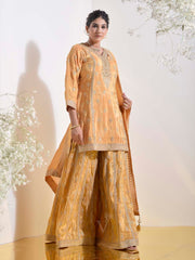 Golden Embroidered Kurta and Sharara Set