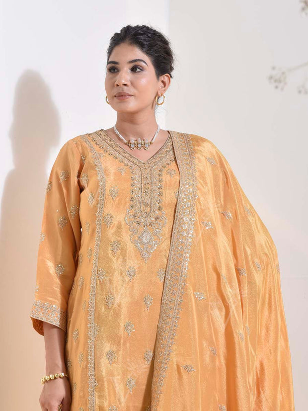 Golden Embroidered Kurta and Sharara Set