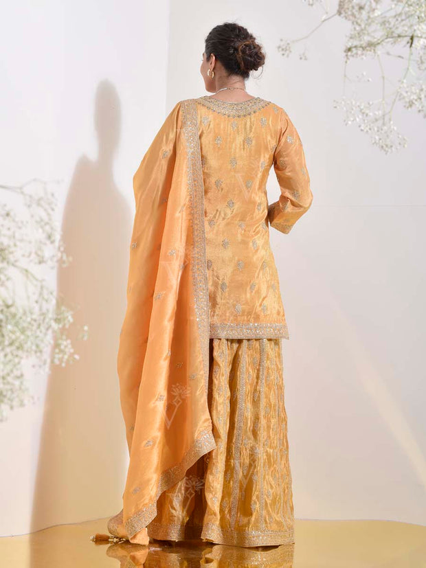 Golden Embroidered Kurta and Sharara Set