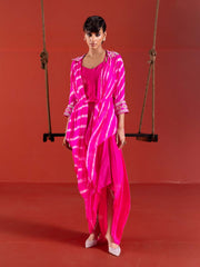 Pink Leheriya Silk Jacket and Drape Skirt Set