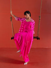 Pink Leheriya Silk Jacket and Drape Skirt Set