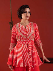 Scarlet Red Leheriya Georgette Peplum and Sharara Set