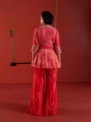 Scarlet Red LeheriyaGeorgette Peplum and Sharara Set