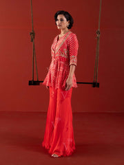 Scarlet Red LeheriyaGeorgette Peplum and Sharara Set