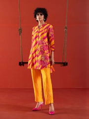 Pink and Yellow Vasansi Silk Leheriya Co-ord Set