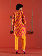 Pink and Yellow Vasansi Silk Leheriya Co-ord Set