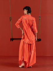 Orange Vasansi Silk Leheriya Kurta and Dhoti Pants Set