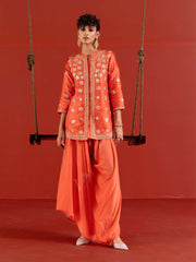 MTO, DD28, U2, Orange, Vasansi Silk , Leheriya ,  Kurta and Dhoti Pants Set , Dhoti pant set , kurta and pant set , rakhiedit