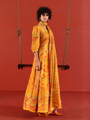 Yellow Vasansi Silk Leheriya Anarkali Gown