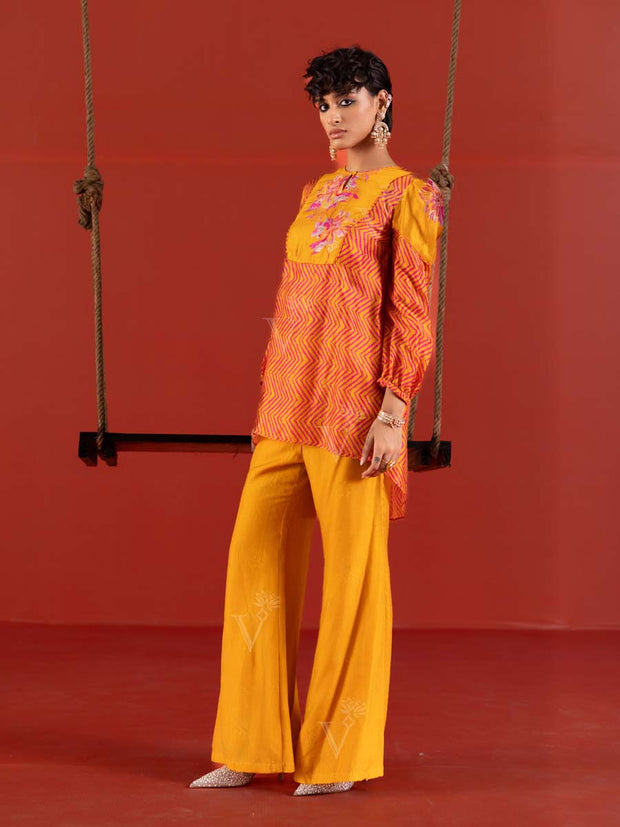 Yellow Vasansi Silk Leheriya Co-ord Set