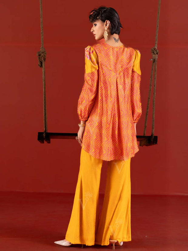 Yellow Vasansi Silk Leheriya Co-ord Set