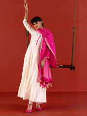 Off-White Chanderi Anarkali Suit with Pink Mothda dupatta